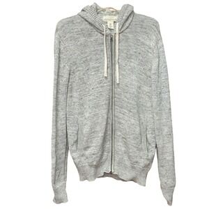 H&M Mens Grey Full zip Hooded Cotton Knit Sweater Sz M Pockets Preppy Minimalist